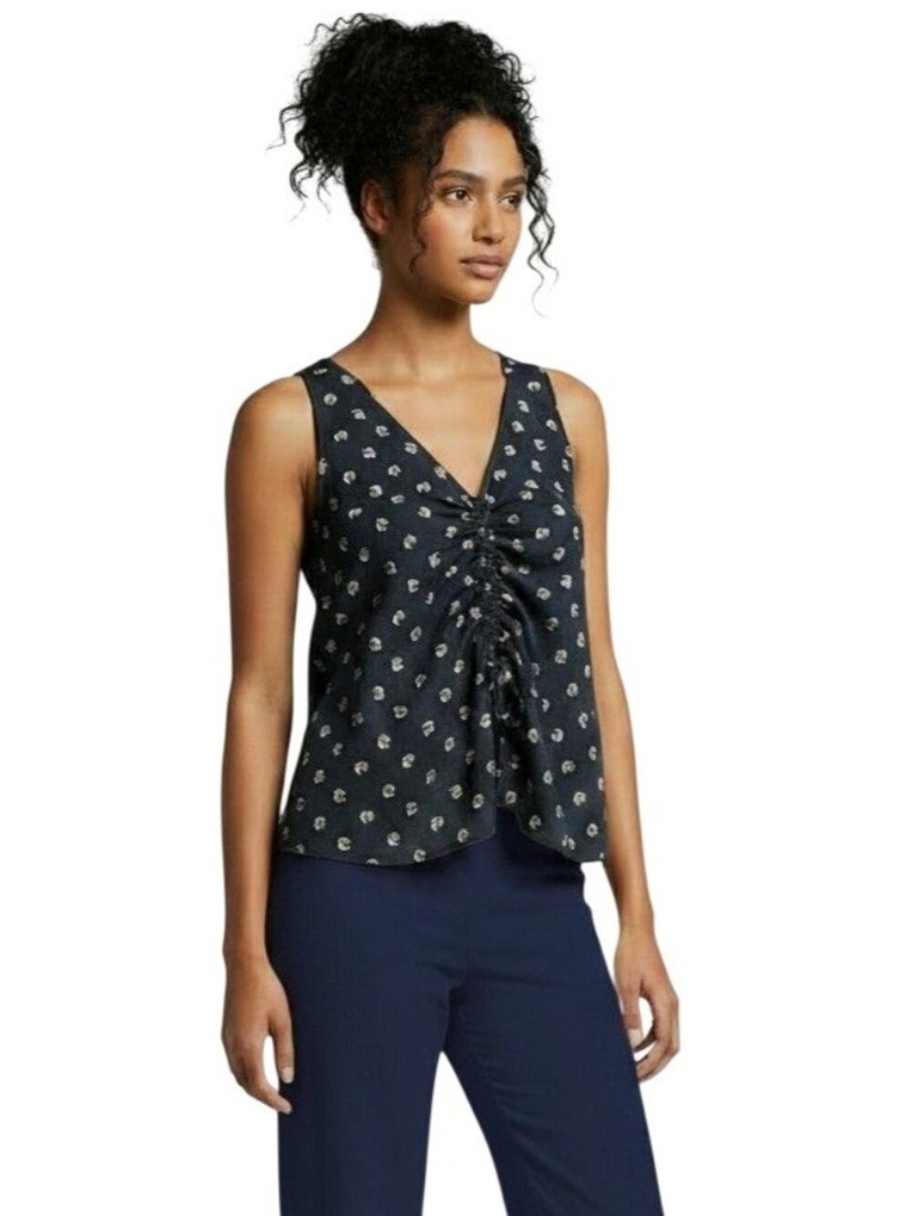 Melrose and Market Cinched Front Top In Navy Esme Clip Floral, XS